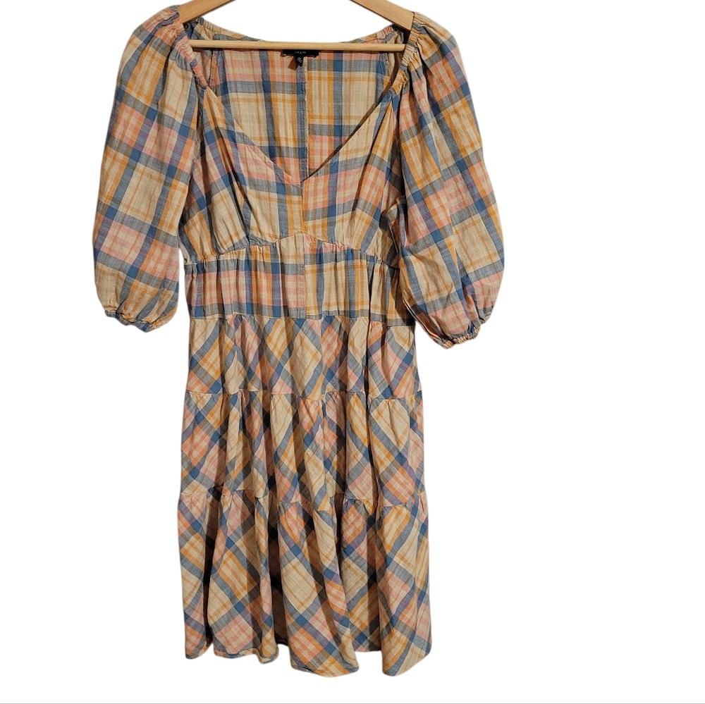 Drew Anthropologie Plaid Babydoll Tiered Dress